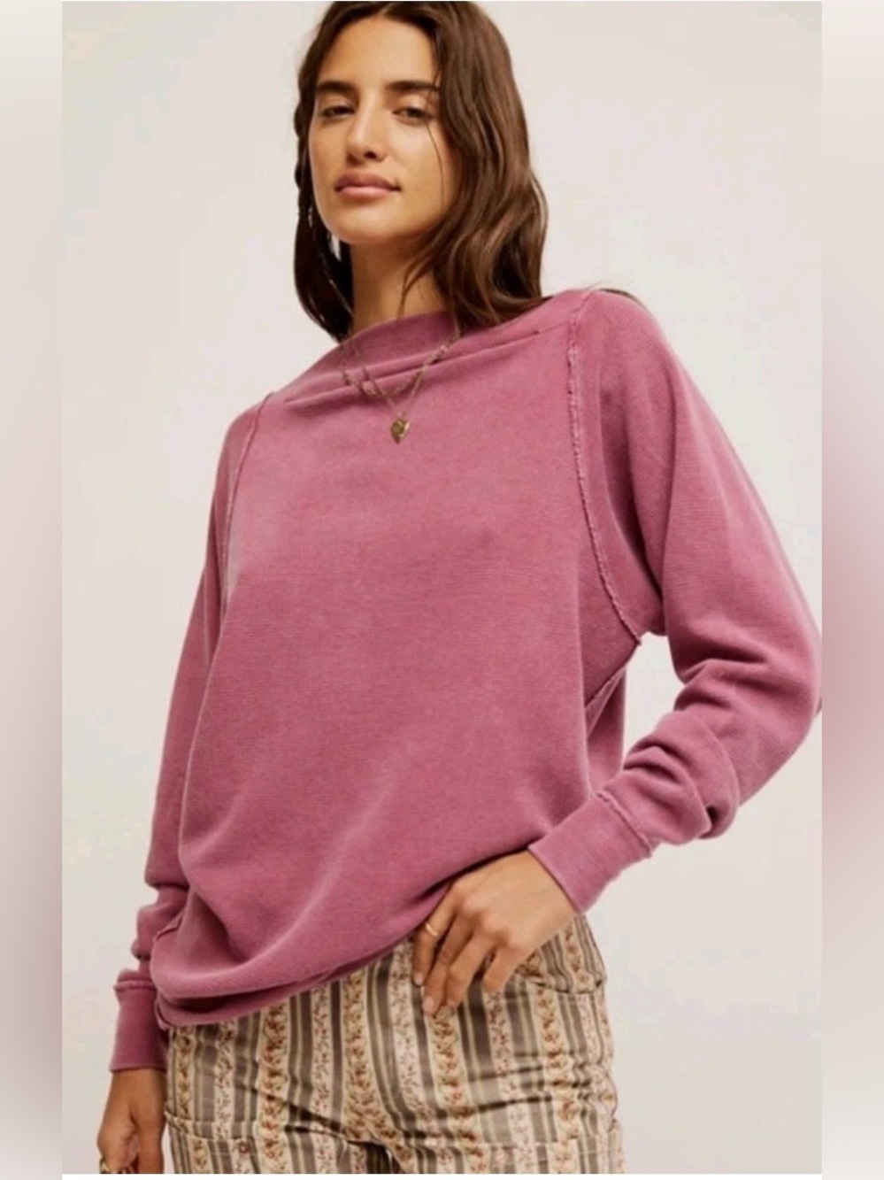 Free People Sammie Slouch Thermal Gorpcore Boho Layering Pink Rose Oversized XL